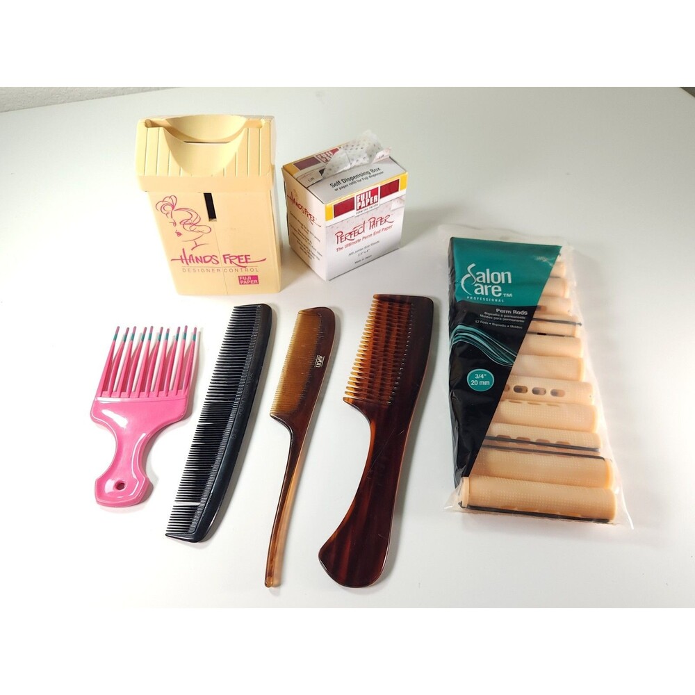Vintage Salon Perm Hair Care Supply Lot Fuji Paper Dispenser Rods Combs Avon
